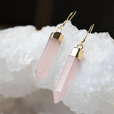 Rose Quartz Point Earrings in Gold Plated 925 Sterling Silver - Beau Life