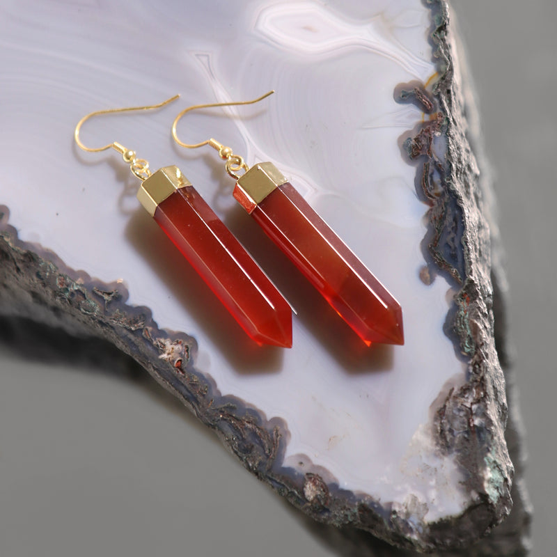 Natural Carnelian Crystal Point Earrings